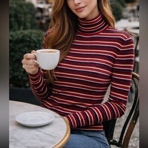 Sonia by Sonia Rykiel red striped wool turtleneck sweater 23742